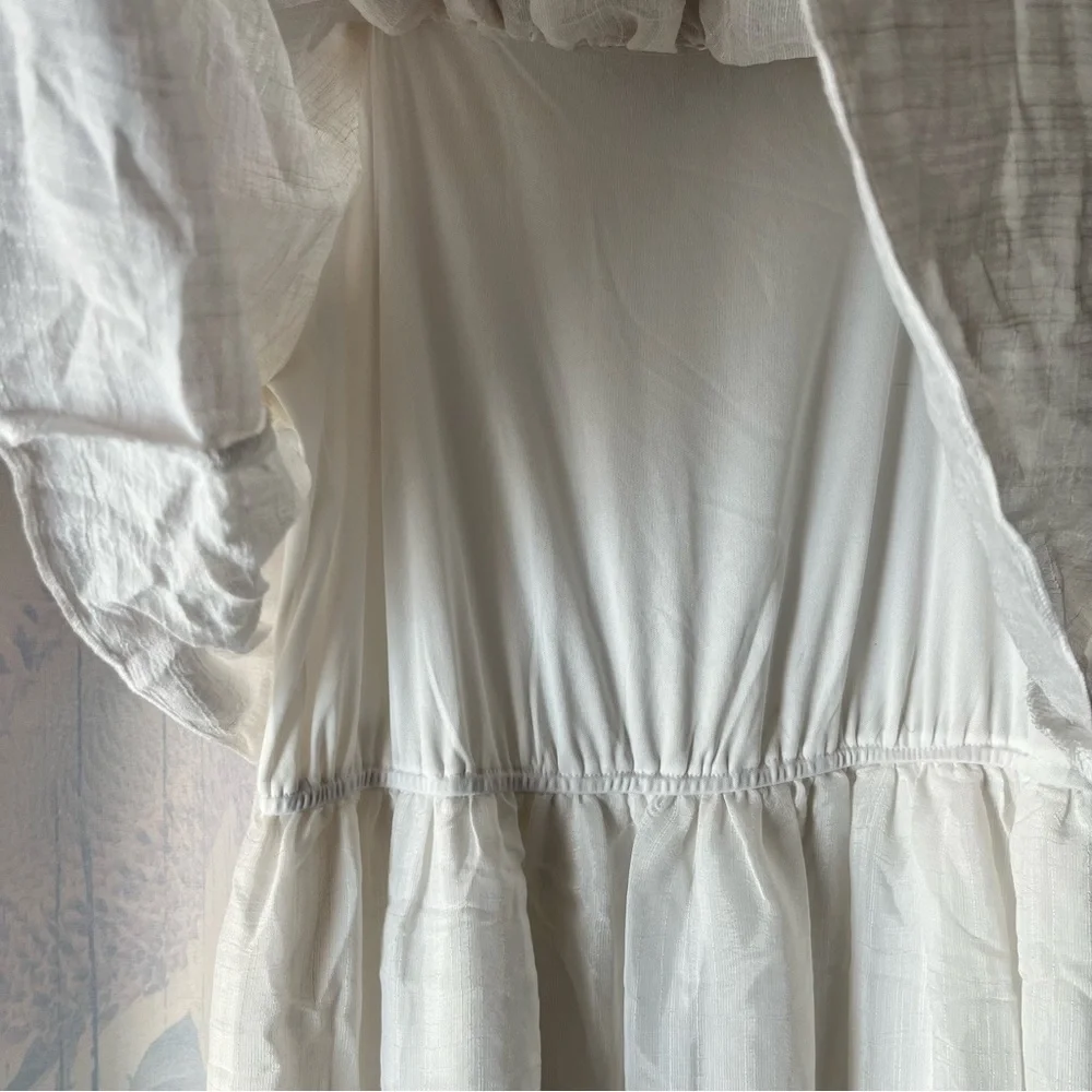 J Gee White and Navy Blue Embroidered Midi Spaghetti Strap Dress - Picture 7 of 13